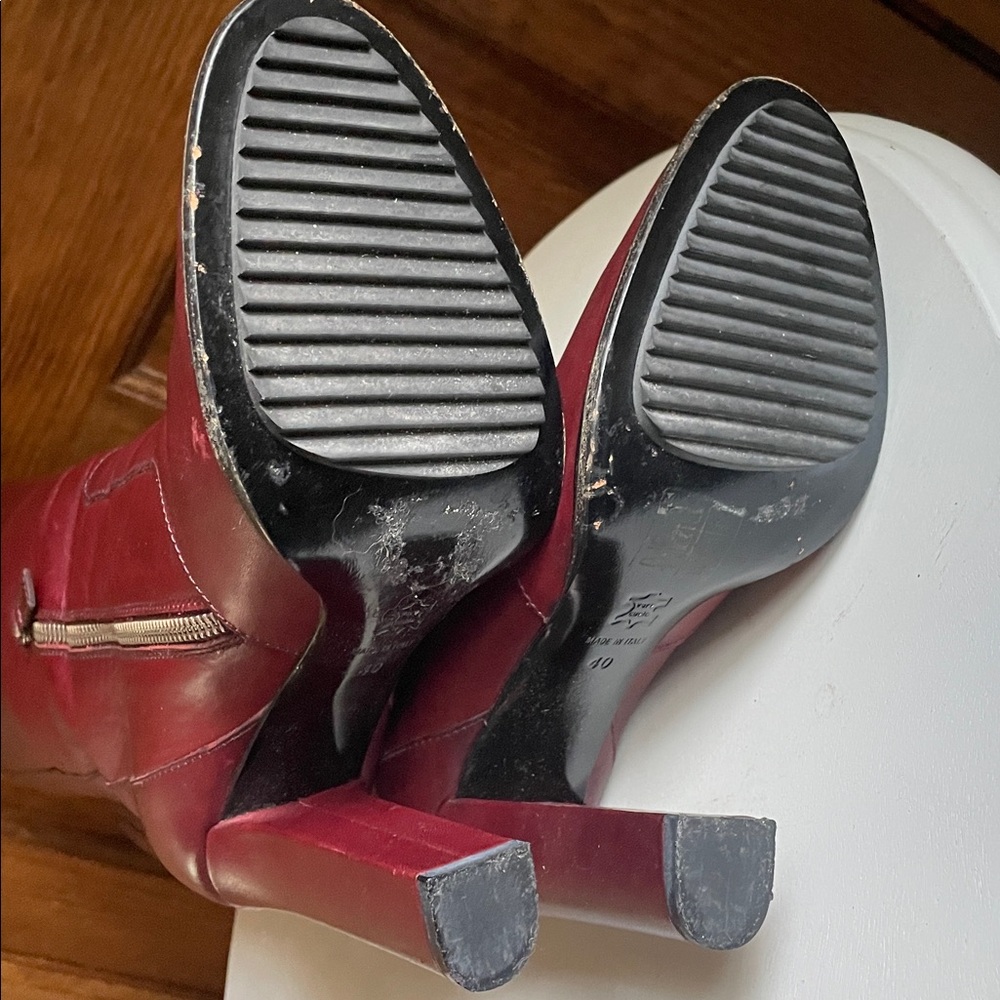 LANVIN Paris Burgundy Wine Leather Knee High Heel Boots 40 10 Worn Once RARE! - Picture 13 of 15